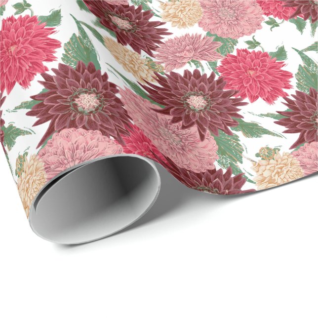 Herbst Blumen Dahlien Geschenkpapier (Rolleneckpunkt)