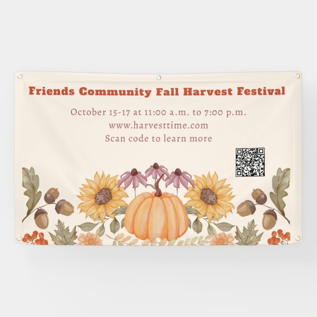 Herbst-Blumen-Ernte-QR-Code-Festival Banner (Horizontal)