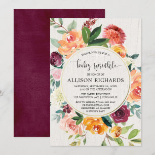 Herbst Blumen Geschlecht-neutrale Bordeaux-Babyspr Einladung