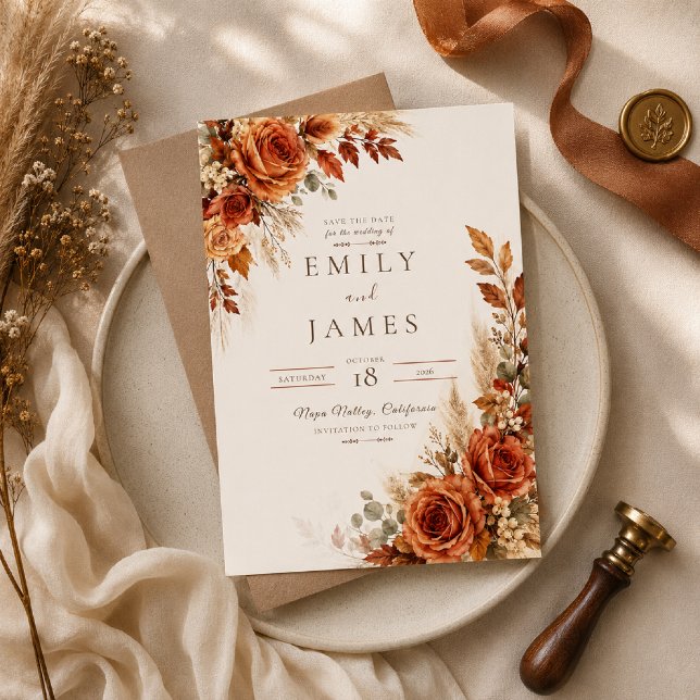 Herbst-Blumen Hochzeit - Save the Date Einladung (Von Creator hochgeladen)