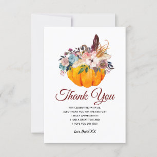 Herbst, Blumen, Kürbis danke Karte
