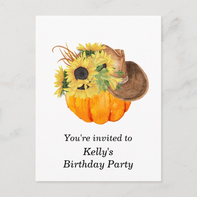 Herbst, Blumen, Kürbis Geburtstag Einladung Postka (Vorderseite)
