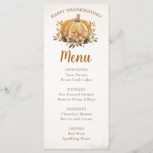 Herbst-Blumen-Kürbis Thanksgiving-Dinner-Menü Menükarte