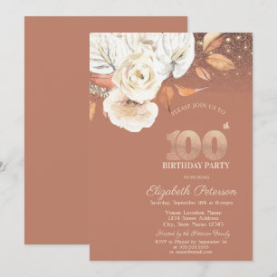 Herbst Blumen Lichter Glitter 100. Geburtstag Einladung