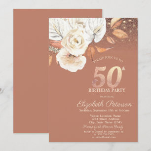 Herbst Blumen Lichter Glitter 50. Geburtstag Einladung
