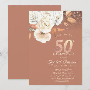 Herbst Blumen Lichter Glitter 50. Geburtstag Einladung