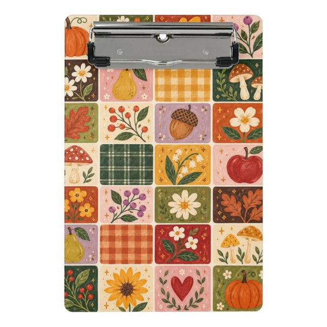 Herbst-Blumen- Patchwork-Muster – Rustikal F Mini Klemmbrett (Vorderseite)