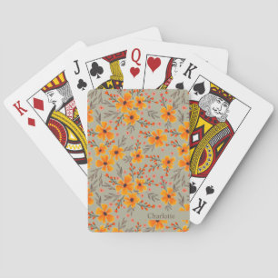 Herbst-Blumenmuster Salbei-Grün + Name hinzufügen Spielkarten
