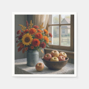 Herbst Blumenstrauß und Äpfel Serviette