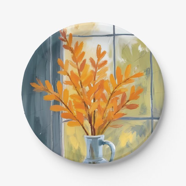 Herbst-Blumenvase Aquarell Pappteller (Vorderseite)