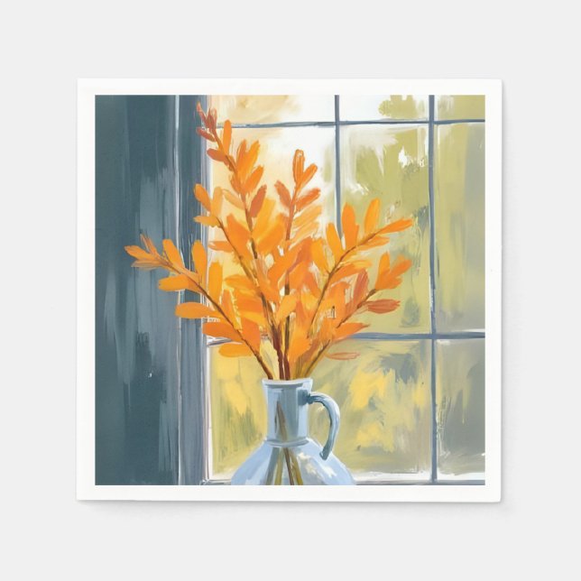 Herbst-Blumenvase-Aquarell Serviette (Vorderseite)