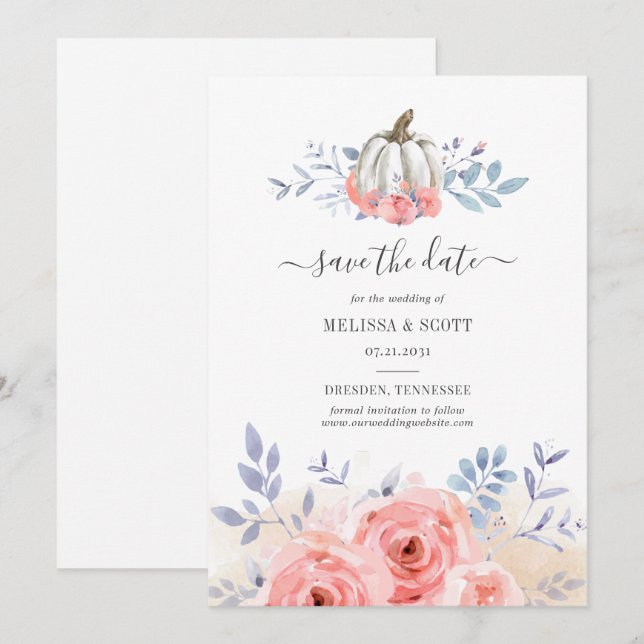 Herbst Blush Pink Roses Pumpdraine Save The Date (Vorne/Hinten)