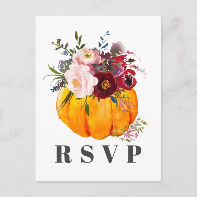 Herbst, Blütenkarte, Kürbis RSVP Karte (Vorderseite)