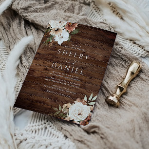 Herbst Bohemische Blume Rustikale Holzhochzeit Einladung