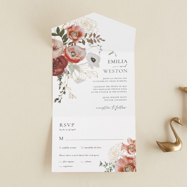 Herbst Bohemischer Fall in einer Hochzeit Einladun All In One Einladung (Von Creator hochgeladen)