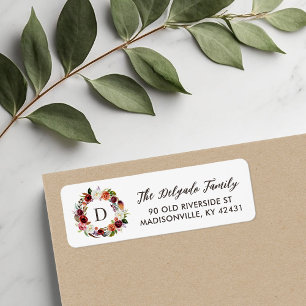 Herbst-Boho-Blüten-Kranz-Monogramm-Rücksendeadress