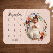 Herbst-Boho-Blüten-Monogramm-Baby-Meilenstein-Foto