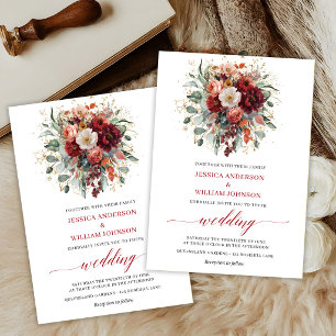 Herbst Boho Burgunder Blumen Marsala Grün Hochzeit Einladung