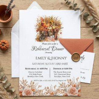 Herbst Boho Floral Kürbisband Probeessen Einladung