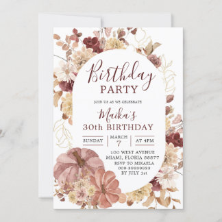 Herbst Boho Floral Pumpkin Geburtstagsparty Einlad Einladung