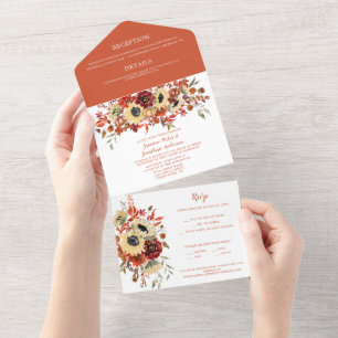 Herbst Boho Florals Sonnenblumen Hochzeit All In One Einladung