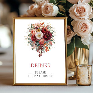 Herbst Boho Marone Blumen Getränke 8x10 Schild