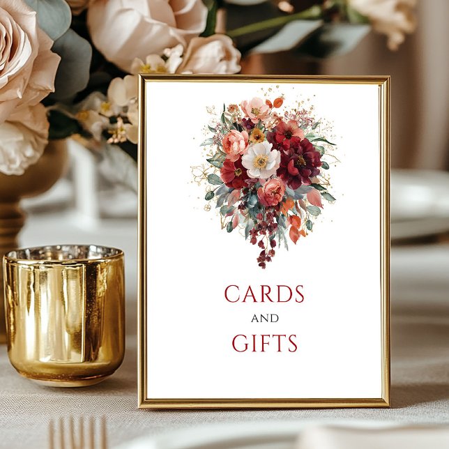 Herbst Boho Marone Blumen Karten und Geschenke Tis Poster (Autumn Boho Maroon Flowers Cards And Gifts Tabletop)