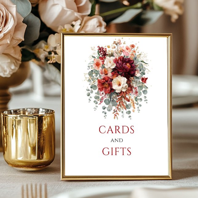 Herbst Boho Marsala Florale Karten Und Geschenke T Poster (Fall Boho Marsala Floral Cards And Gifts Tabletop)