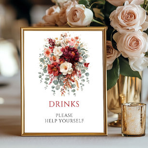 Herbst Boho Marsala Florales Getränke Tischschild Poster