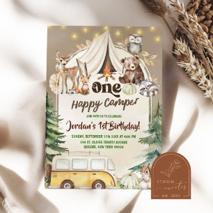 Herbst Boho Wald Junge Glücklicher Camper 1. Gebur Einladung