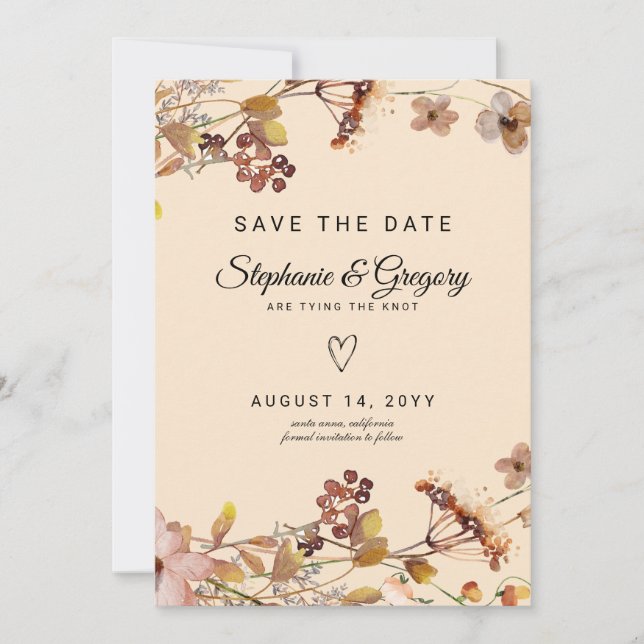 Herbst-Boho-Wildblume Save The Date (Vorderseite)