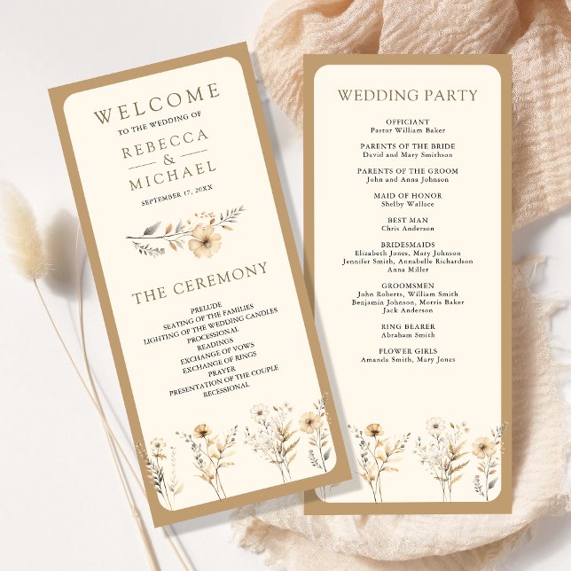 Herbst Boho Wildblumen Hochzeitsprogramm (Von Creator hochgeladen)