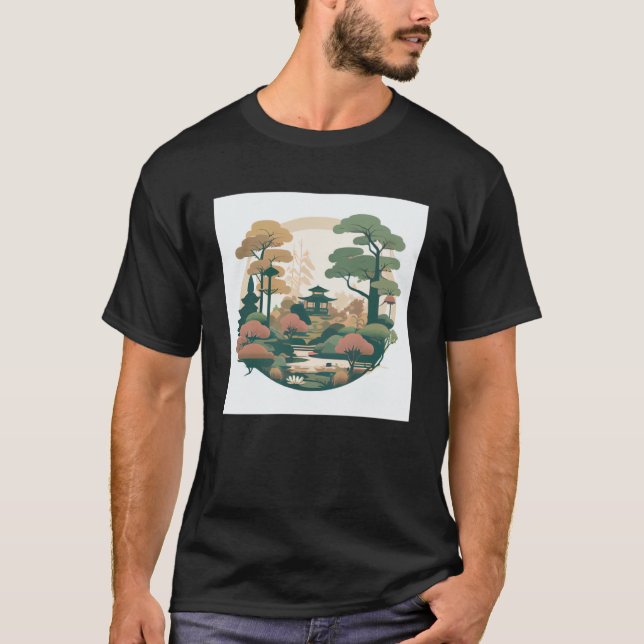 Herbst Bonsai Bäume Garten Shrine Teich Japanische T-Shirt (Vorderseite)