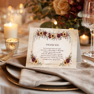 Herbst-Bordeaux-Sonnenblumen-Hochzeit Dankeskarte