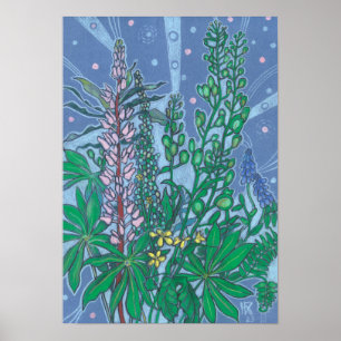 Herbst Bouquet Bluebonnet Wildblume Blumenskizze Poster