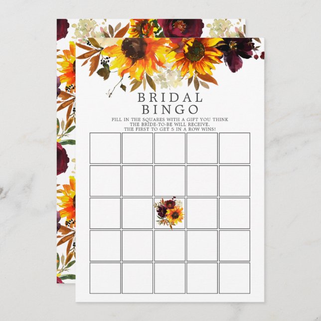 Herbst Bouquet Sonnenblumen Blumen Bingo Spiel Einladung (Vorne/Hinten)