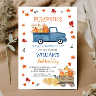 Herbst Boy Erster kleiner blauer LKW Geburtstag Einladung