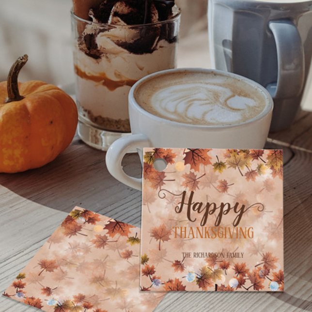 Herbst braune Blätter glücklich Erntedankfest Geschenkanhänger (Von Creator hochgeladen)