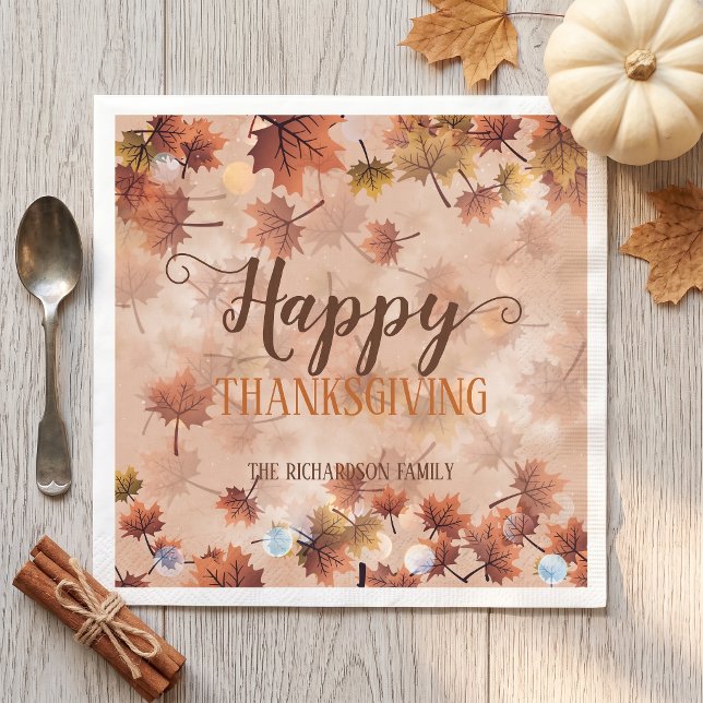 Herbst braune Blätter glücklich Erntedankfest Serviette (Von Creator hochgeladen)