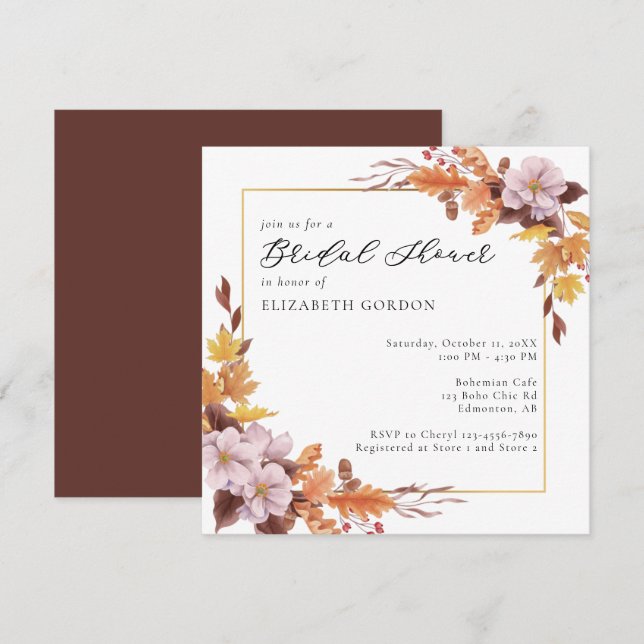 Herbst-Brautparty-Herbst-Blumenschrift Elegante Einladung (Vorne/Hinten)