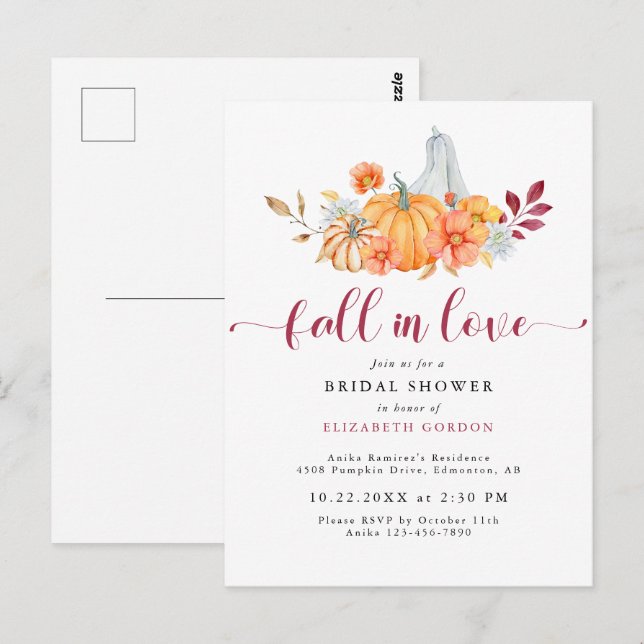 Herbst Brautparty Herbstpumpenfall in Liebe Postkarte (Vorne/Hinten)