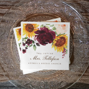 Herbst Brautparty Sonnenblumen Rose Burgund Wein Serviette