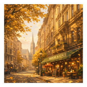 Herbst Buch & Café Straße Cozy Europäische Gasse Fotodruck