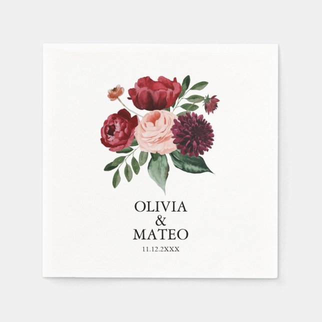 Herbst-Burgund-Blume Serviette (Vorderseite)