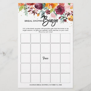 Herbst Burgund Blush Bloral Brautparty Bingo