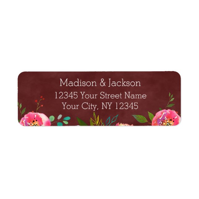 Herbst-Burgund-Floral-Hochzeit-Rücksendeadresse (Vorne)