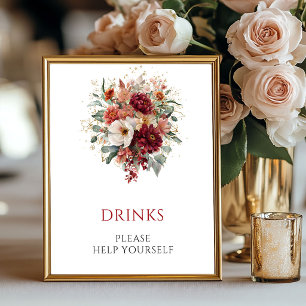 Herbst Burgund Florale Getränke Hochzeit Tischdeko Poster