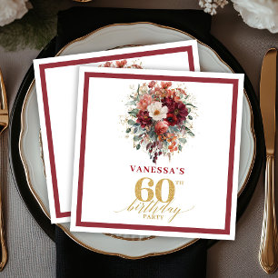 Herbst Burgund Gold Eukalyptus 60. Geburtstagsfeie Serviette