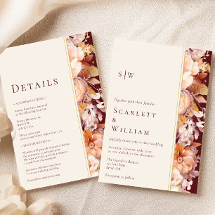 Herbst Burgund moderne Monogramm Hochzeit in einem Einladung