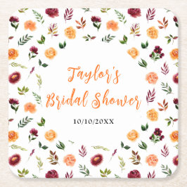 Herbst-Burgund und Orangefarbenes Brautparty Rechteckiger Pappuntersetzer